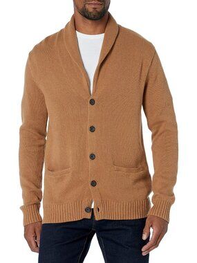 Goodthreads Men's Shawl Collar Cardigan Cotton Sweater - Camel Brown Size XXL